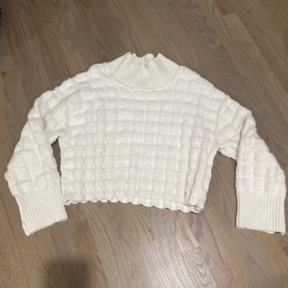 We The Free Cropped checkered 3/4 sleeve Sweater Size M
